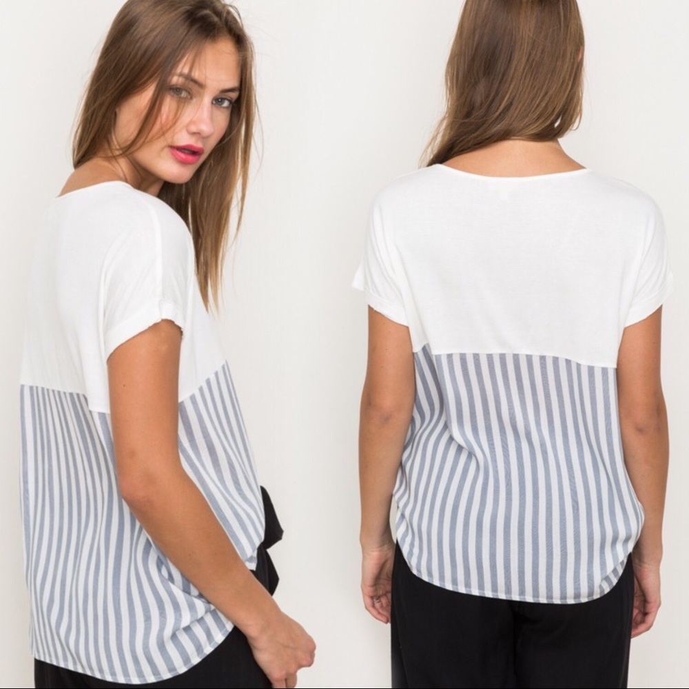 Anthropologie Hem & Thread V Neck Top Stripe Blue - Picture 4 of 6